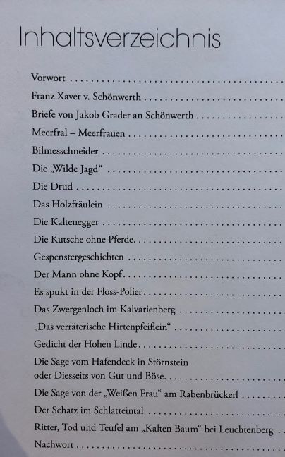 Inhaltsverzeichnis Sagenbuch